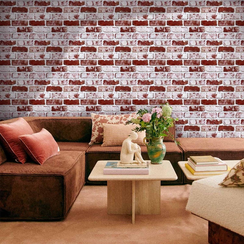 COMSTICKC 3D Red Brick Wall Panels, Faux Brick Peel and Stick Wall Panels,10 Pcs of 12"X12",Small Size Thin PVC Whitewash Red Brick Self Adhesive Fake Brick Backsplash Interior Decor - Image 2